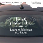 Hochzeitsauto-Aufkleber „Frisch verheiratet“ für die Heckscheibe