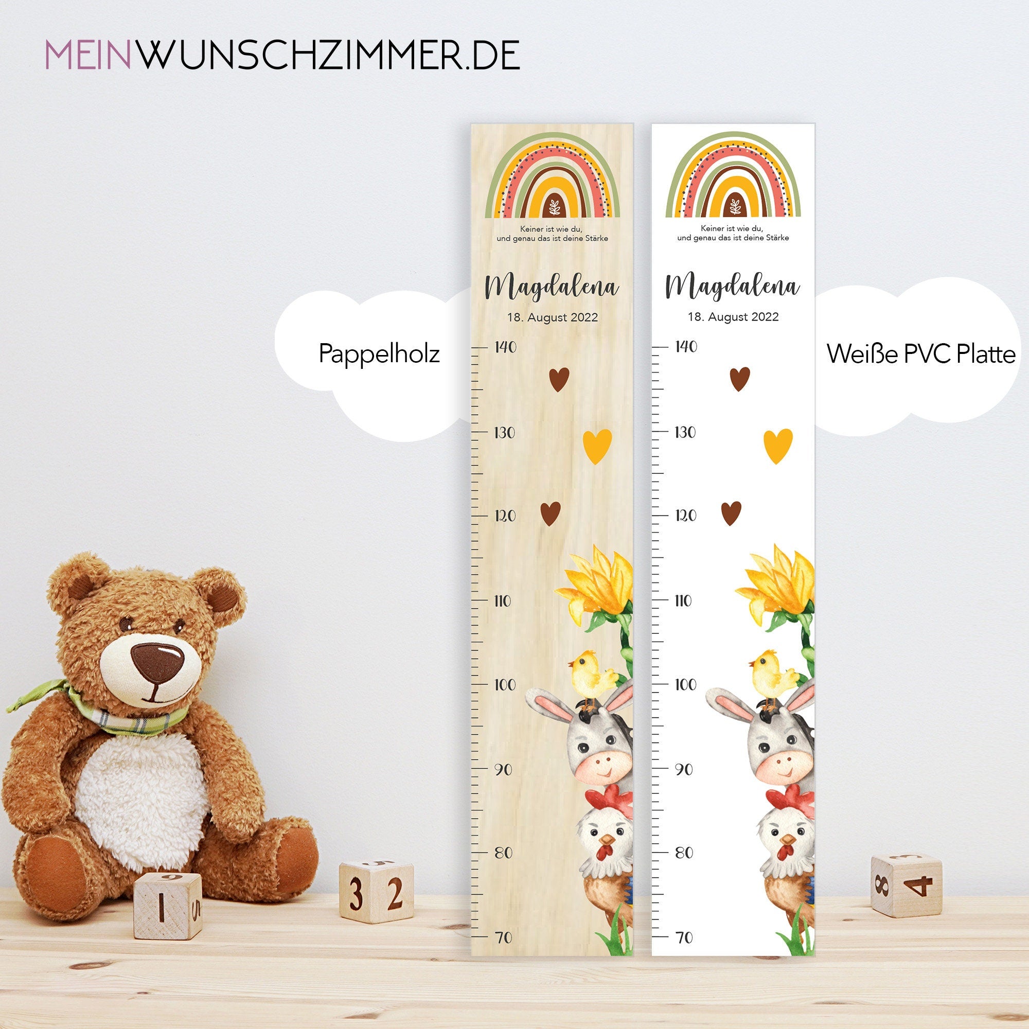 Messlatte Bauernhof 2, Kinder 70-140cm, Messlatte Kinder Holz, Messlatte, Baby, Taufgeschenk, Messlatte personalisiert, Kinderzimmer, Geburt