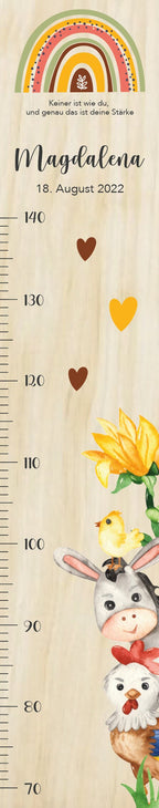 Messlatte Bauernhof 2, Kinder 70-140cm, Messlatte Kinder Holz, Messlatte, Baby, Taufgeschenk, Messlatte personalisiert, Kinderzimmer, Geburt
