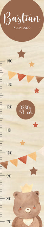 Messlatte Bär m. Krone Kinder 70-140cm, Messlatte Kinder Holz, Messlatte, Baby, Taufgeschenk, Messlatte personalisiert, Kinderzimmer, Geburt