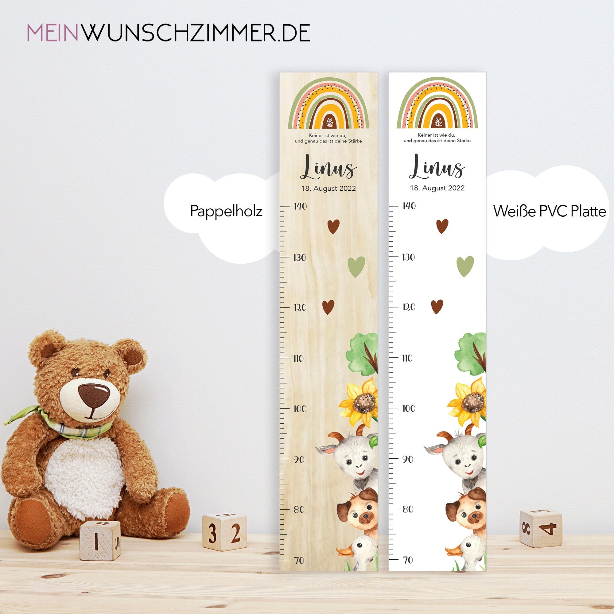 Messlatte Bauernhof 1, Kinder 70-140cm, Messlatte Kinder Holz, Messlatte, Baby, Taufgeschenk, Messlatte personalisiert, Kinderzimmer, Geburt