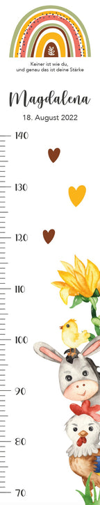 Messlatte Bauernhof 2, Kinder 70-140cm, Messlatte Kinder Holz, Messlatte, Baby, Taufgeschenk, Messlatte personalisiert, Kinderzimmer, Geburt
