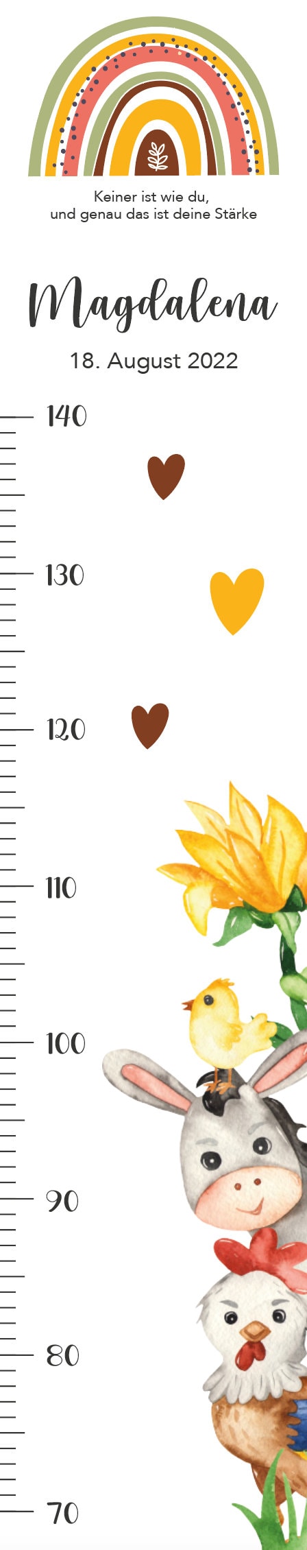 Messlatte Bauernhof 2, Kinder 70-140cm, Messlatte Kinder Holz, Messlatte, Baby, Taufgeschenk, Messlatte personalisiert, Kinderzimmer, Geburt