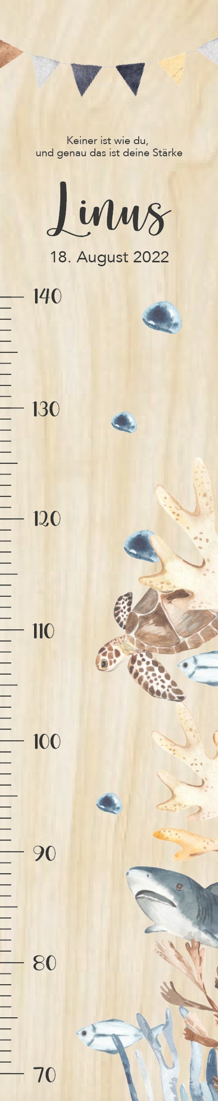 Messlatte Meer, Kinder 70-140cm, Messlatte Kinder Holz, Messlatte, Baby, Taufgeschenk, Messlatte personalisiert, Kinderzimmer, Geburt