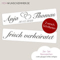 Hochzeitskennzeichen „Frisch verheiratet“ – Herz Schwarz, personalisiert für Hochzeitsauto
