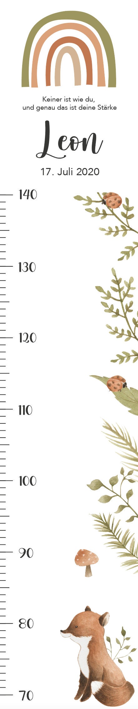 Messlatte Wald 2 Kinder 70-140cm, Messlatte Kinder Holz, Messlatte, Baby, Taufgeschenk, Messlatte personalisiert, Kinderzimmer, Geburt