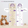 Geschwister Messlatte Lila Wolken Kinder 70-140cm, Zwillinge, Messlatte Holz, Baby, Taufgeschenk, Personalisiert, Kinderzimmer, Geburt