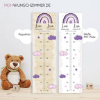 Geschwister Messlatte Lila Wolken Kinder 70-140cm, Zwillinge, Messlatte Holz, Baby, Taufgeschenk, Personalisiert, Kinderzimmer, Geburt