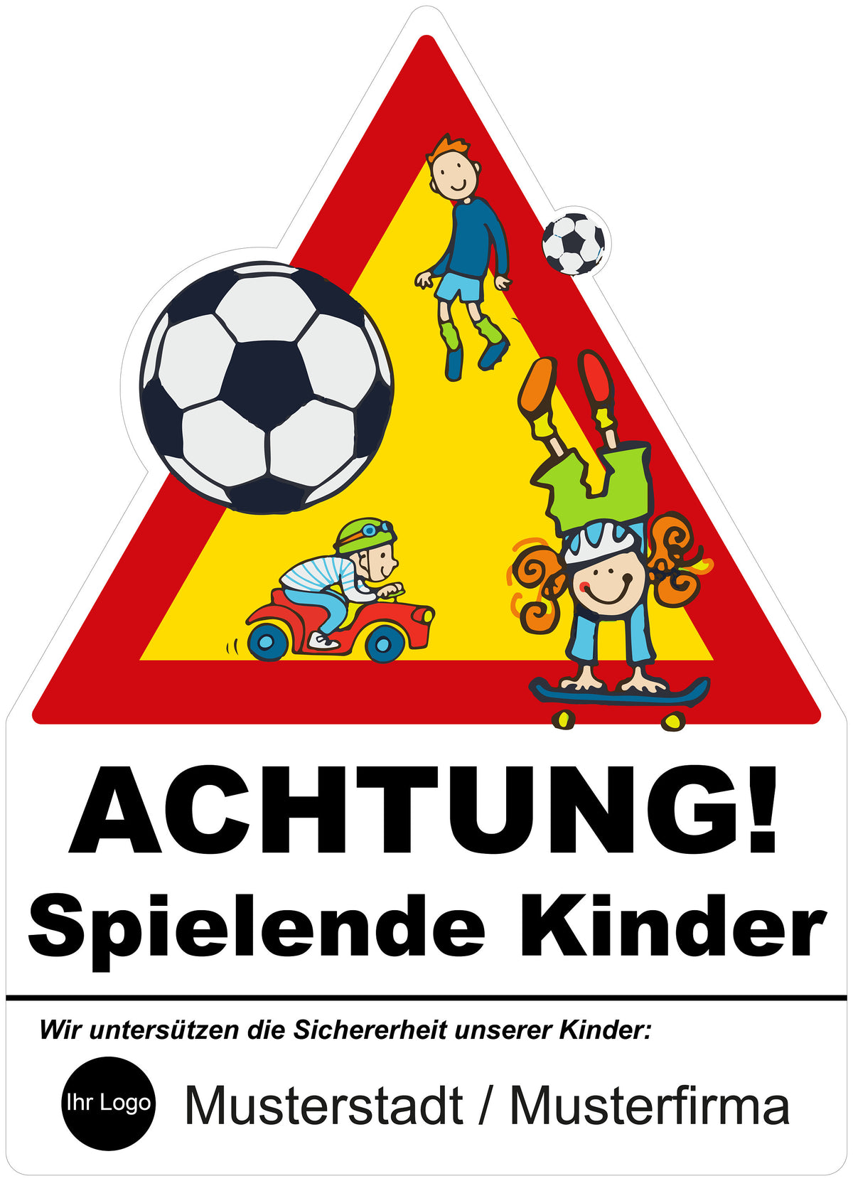 Individuelles Warnschild spielende Kinder für Gemeinde und Kindergarten