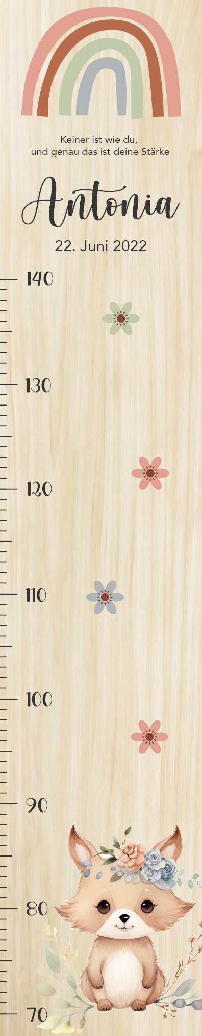 Messlatte Fuchs Kinder 70-140cm, Messlatte Kinder Holz, Messlatte, Baby, Taufgeschenk, Messlatte personalisiert, Kinderzimmer Deko, Geburt