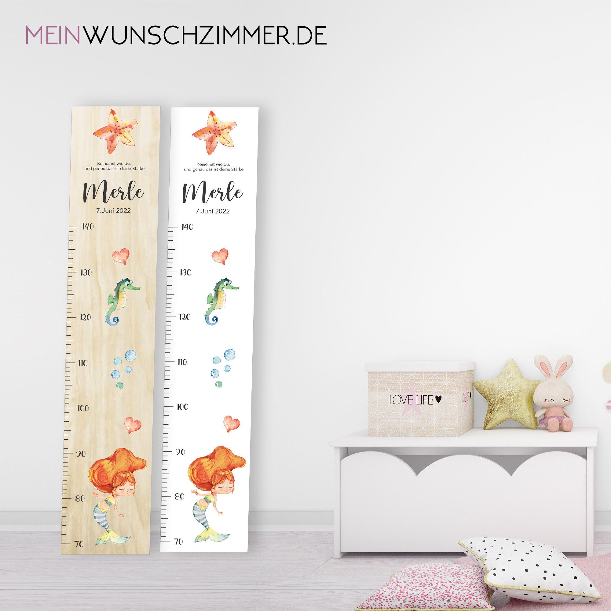 Messlatte Meerjungfrau Kinder 70-140cm, Messlatte Kinder Holz, Messlatte, Baby, Taufgeschenk, Messlatte personalisiert, Kinderzimmer, Geburt