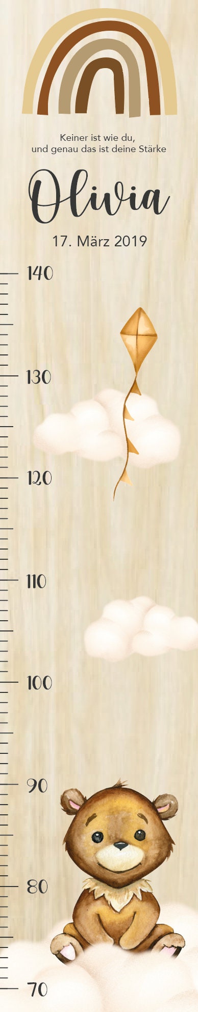 Messlatte Wolke Bär Kinder 70-140cm, Messlatte Kinder Holz, Messlatte, Baby, Taufgeschenk, Messlatte personalisiert Kinderzimmer Deko Geburt