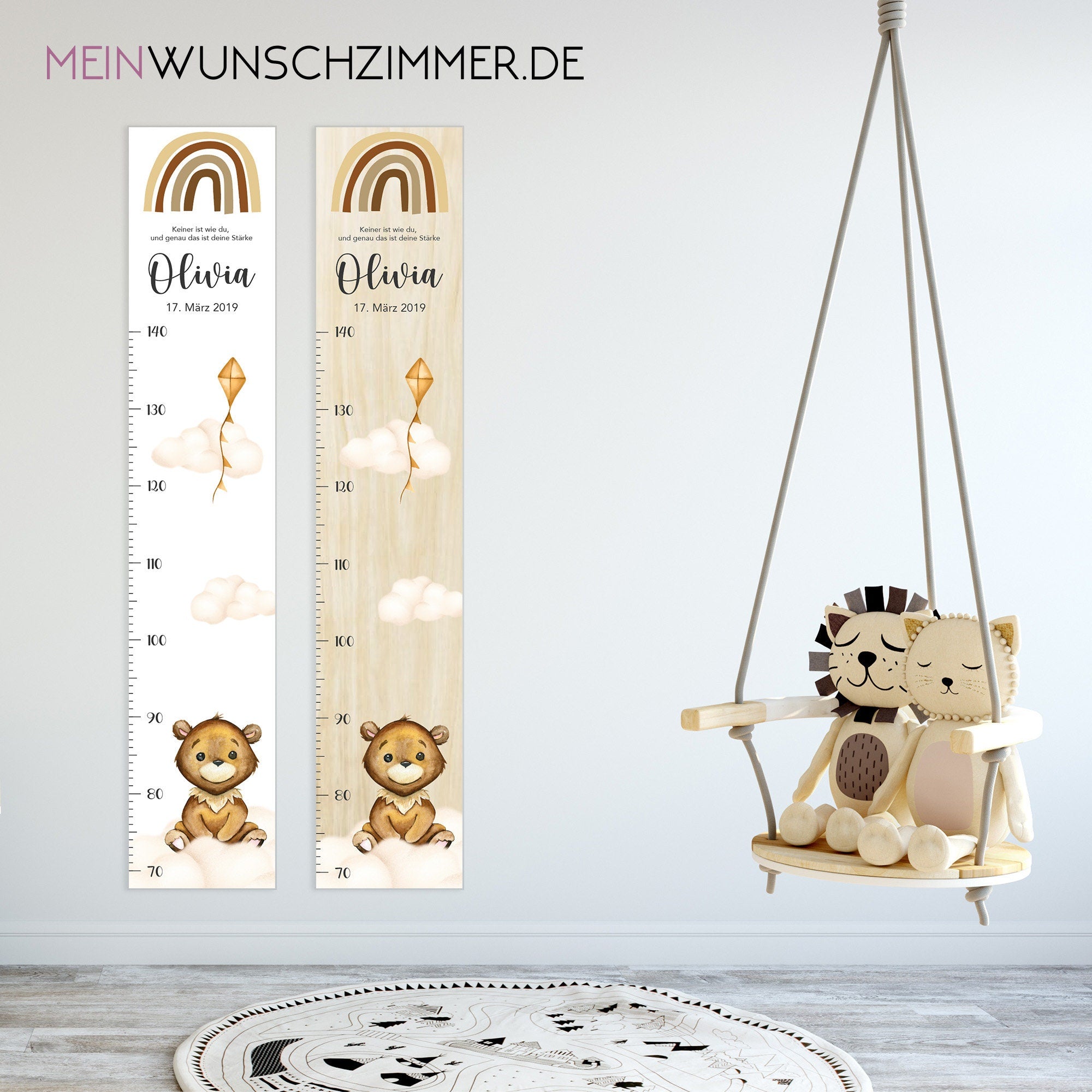 Messlatte Wolke Bär Kinder 70-140cm, Messlatte Kinder Holz, Messlatte, Baby, Taufgeschenk, Messlatte personalisiert Kinderzimmer Deko Geburt