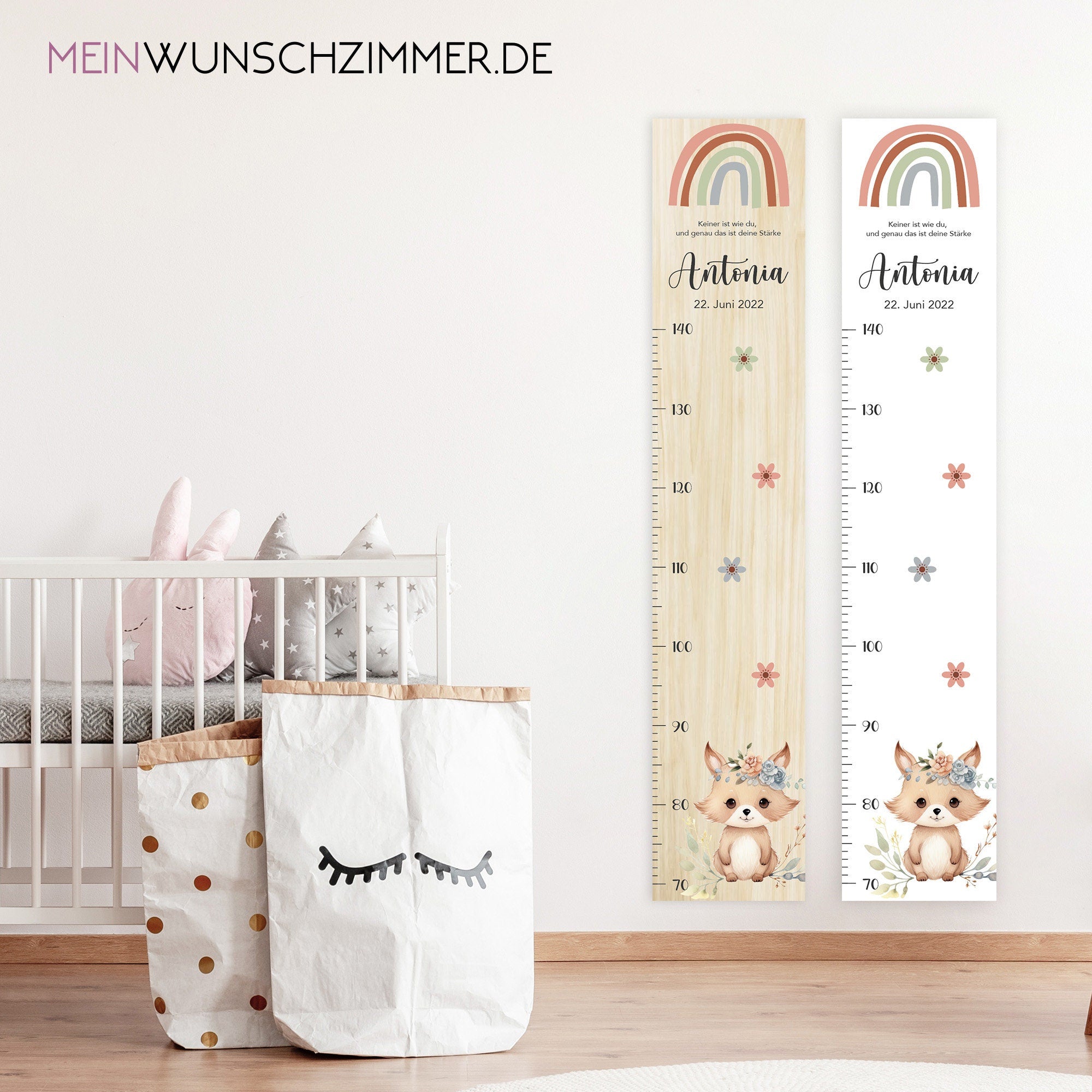 Messlatte Fuchs Kinder 70-140cm, Messlatte Kinder Holz, Messlatte, Baby, Taufgeschenk, Messlatte personalisiert, Kinderzimmer Deko, Geburt