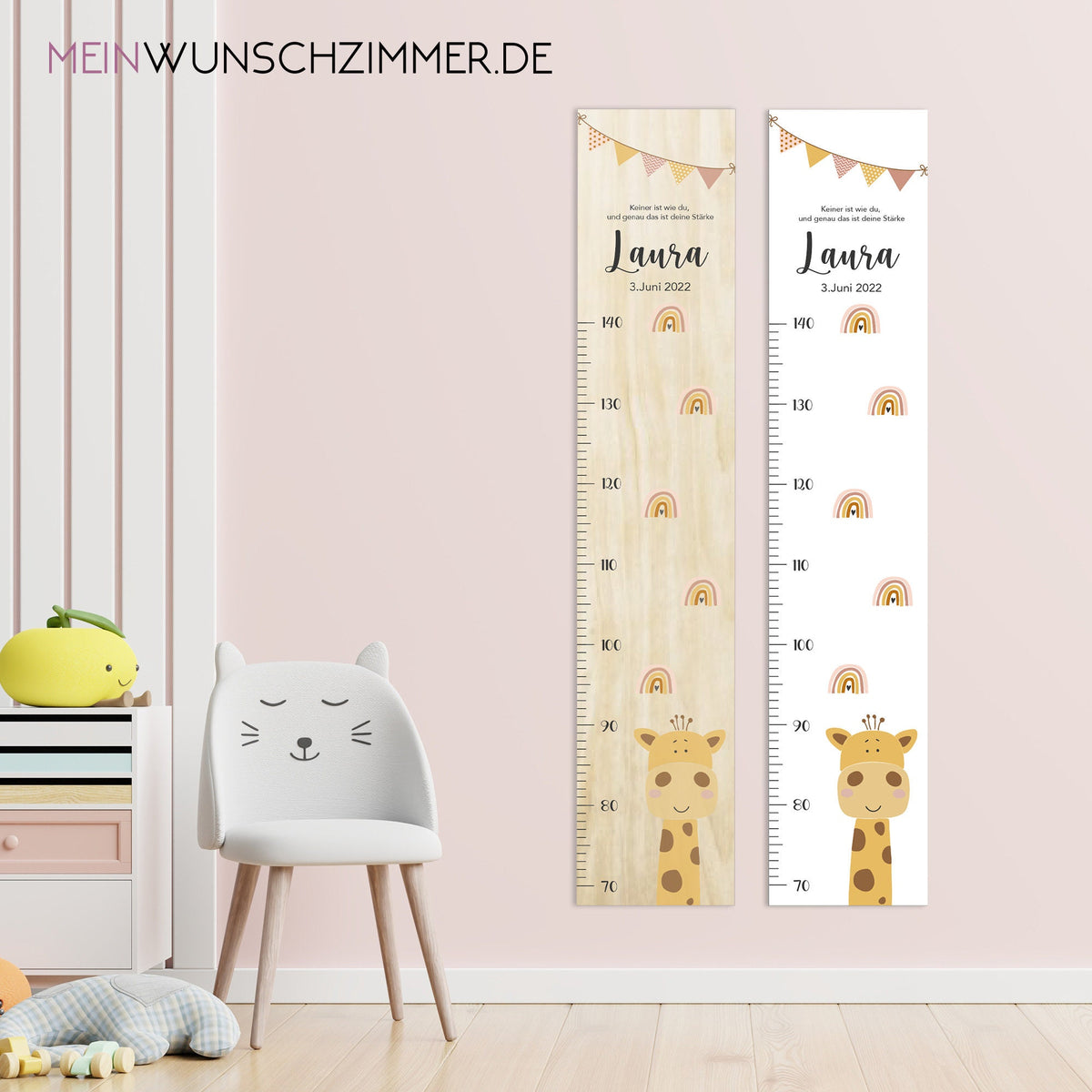 Personalisierte Messlatte aus Holz – Motiv Giraffe