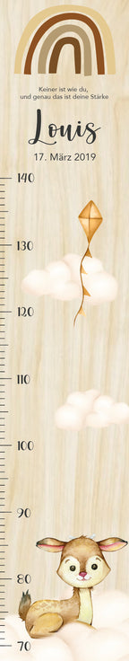Messlatte Wolke Reh Kinder 70-140cm, Messlatte Kinder Holz, Messlatte, Baby, Taufgeschenk, Messlatte personalisiert Kinderzimmer Deko Geburt