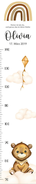 Messlatte Wolke Bär Kinder 70-140cm, Messlatte Kinder Holz, Messlatte, Baby, Taufgeschenk, Messlatte personalisiert Kinderzimmer Deko Geburt