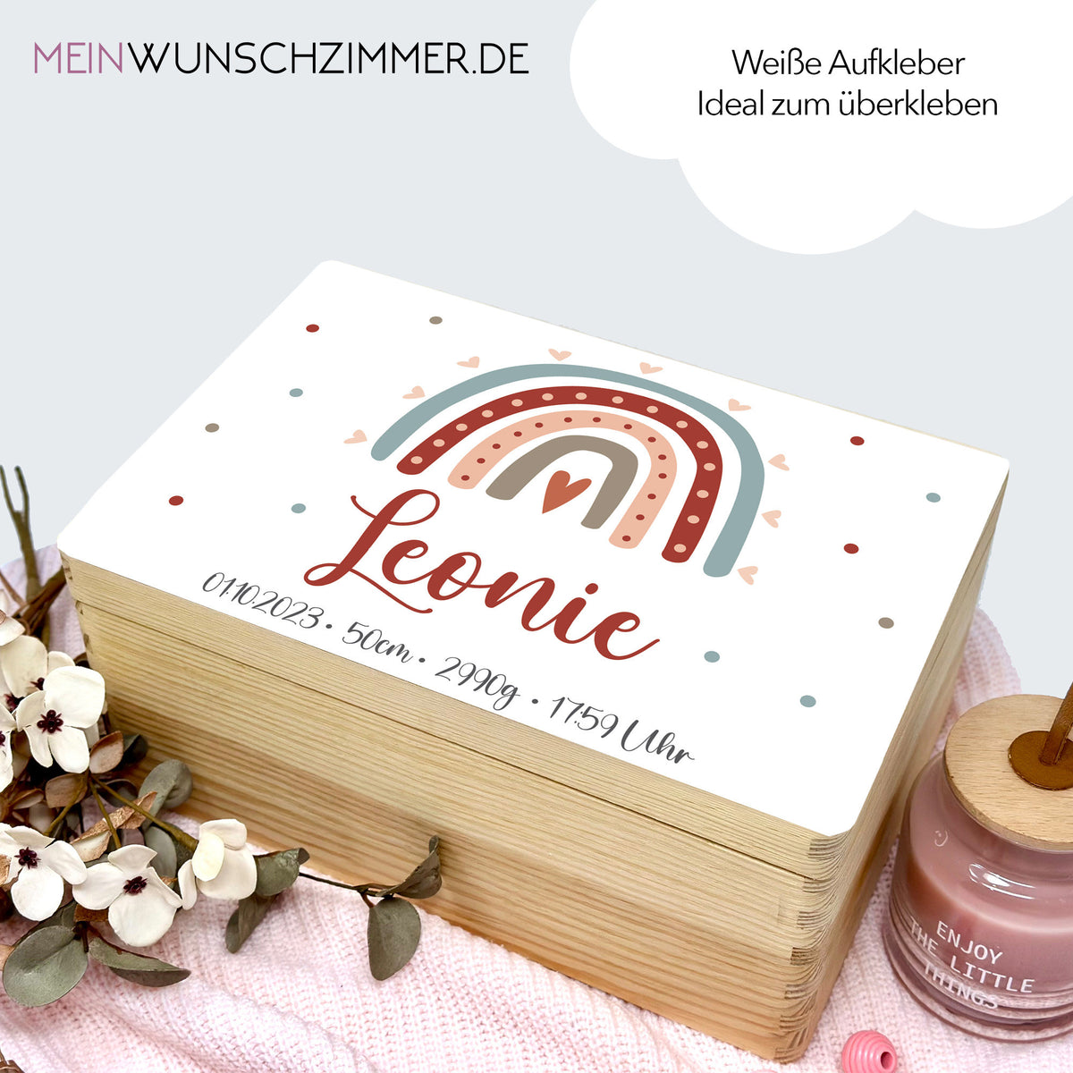 Personalisierter Erinnerungsbox-Aufkleber – Motiv Regenbogen