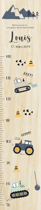 Messlatte Baufahrzeuge Kinder 70-140cm, Messlatte Kinder Holz, Messlatte, Baby, Taufgeschenk, Messlatte personalisiert, Kinderzimmer, Geburt