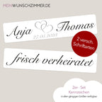 Hochzeitskennzeichen „Frisch verheiratet“ – Herz Silber, personalisiert für Hochzeitsauto
