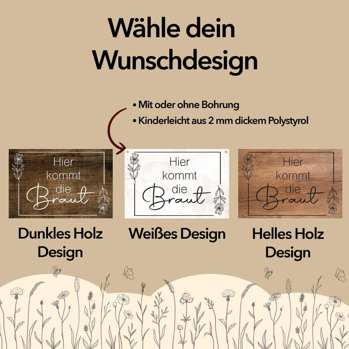 Hochzeitsschild „Papa, hier kommt deine Braut – meine Mama“ – Design 4 – Detailansicht 2