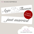 Hochzeitskennzeichen „Just Married“ – Herz Silber, personalisiert für Hochzeitsauto