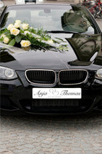 Hochzeitskennzeichen „Just Married“ – Herz Silber, personalisiert für Hochzeitsauto