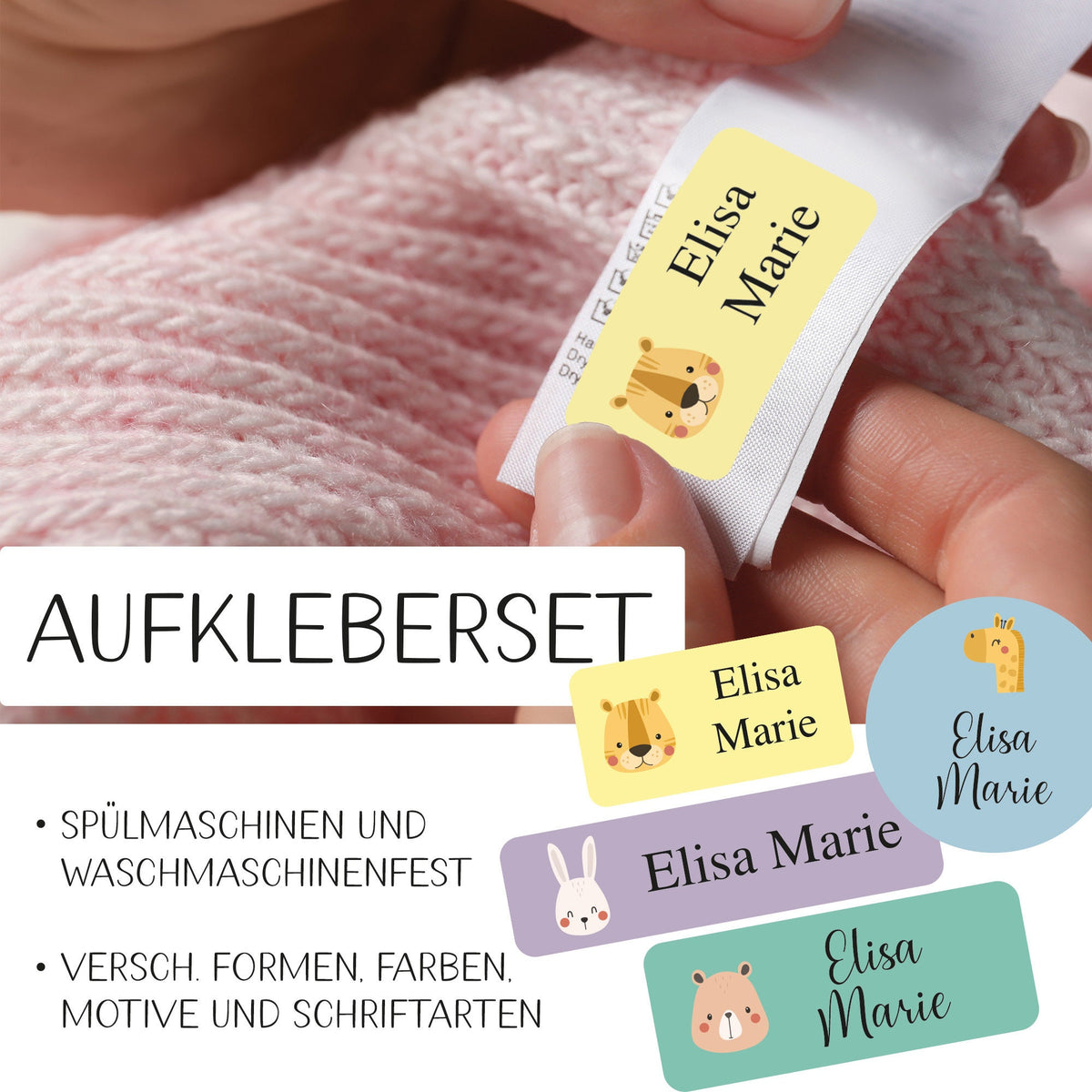 Personalisierte Namensaufkleber – Tiere Pastell für Kindergarten, Kita und Schule
