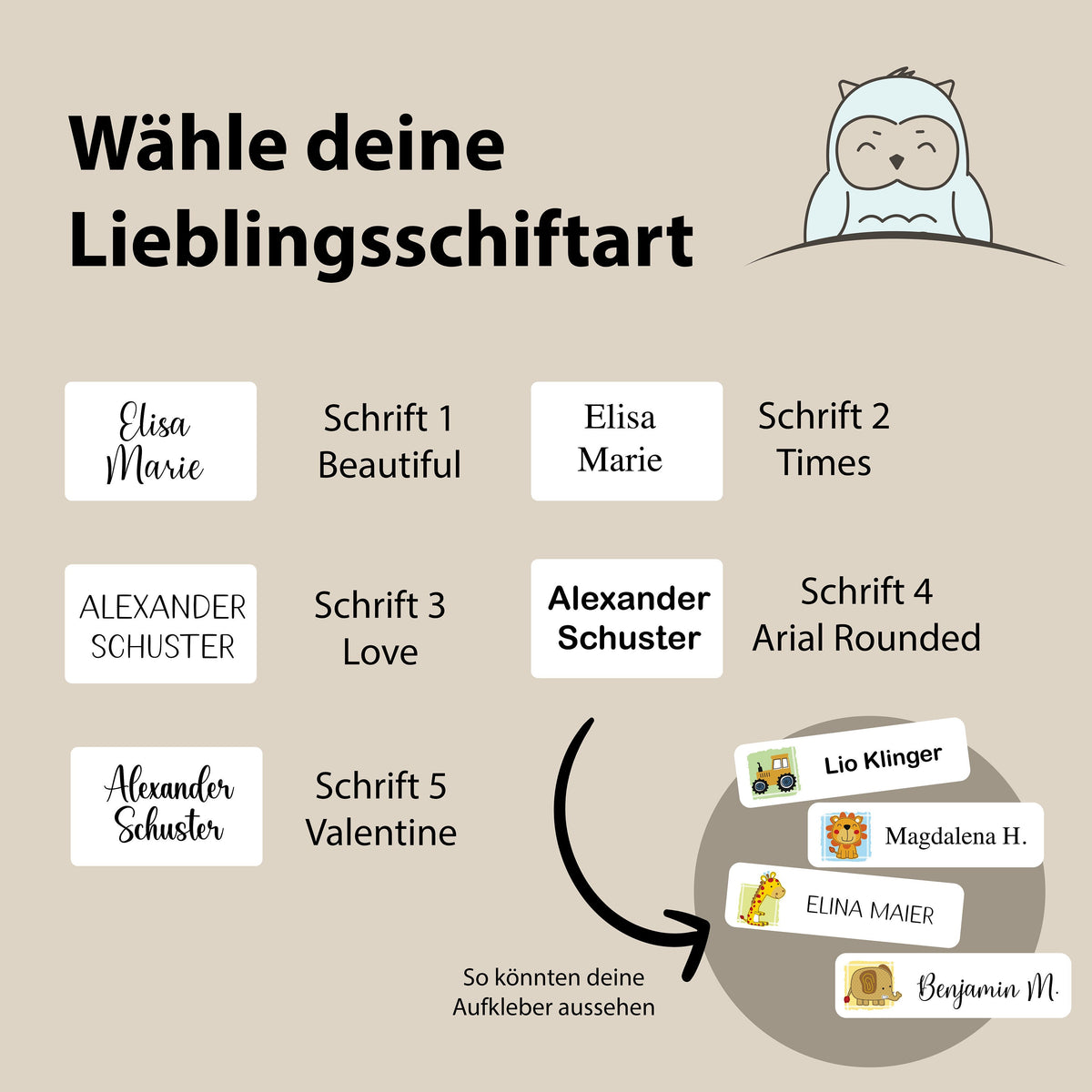 Personalisierte Namensaufkleber – Wunschmotiv – Produktansicht 2