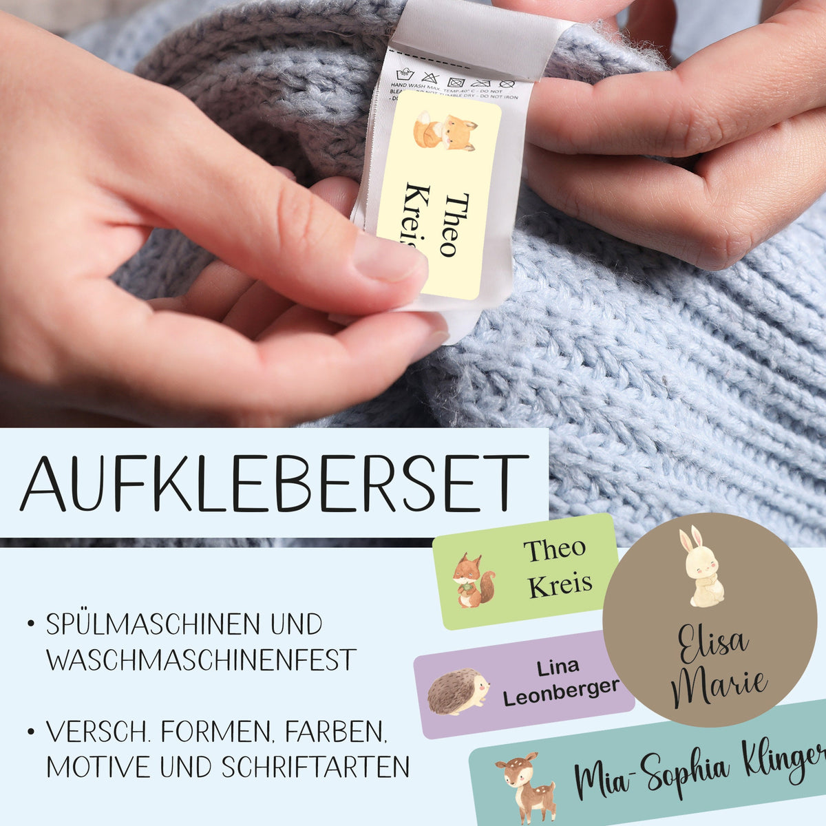 Personalisierte Namensaufkleber – Waldtiere Aquarell für Kindergarten, Kita und Schule