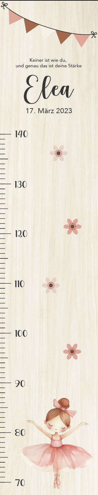 Messlatte Ballerina, Kinder 70-140cm, Messlatte Kinder Holz, Messlatte, Baby, Taufgeschenk, Messlatte personalisiert, Kinderzimmer, Geburt