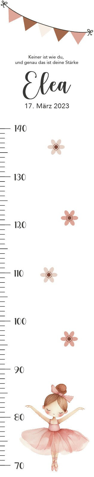 Messlatte Ballerina, Kinder 70-140cm, Messlatte Kinder Holz, Messlatte, Baby, Taufgeschenk, Messlatte personalisiert, Kinderzimmer, Geburt
