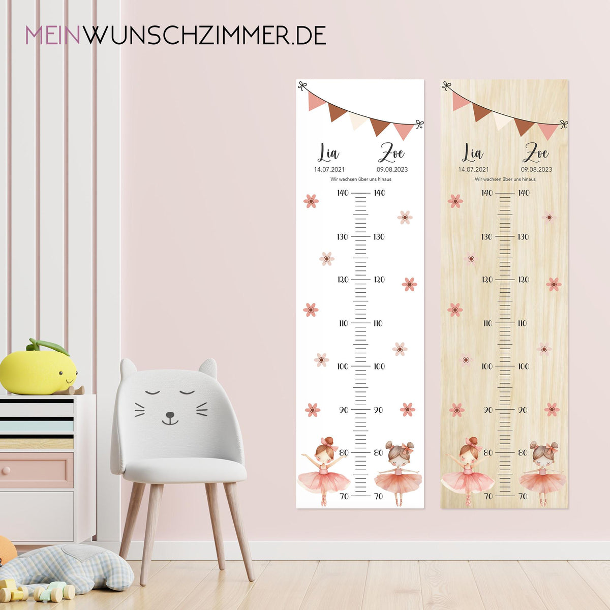 Geschwister Messlatte Ballerina, Kinder 70-140cm, Zwillinge, Messlatte Kinder Holz, Taufgeschenk, Personalisiert, Kinderzimmer, Geburt