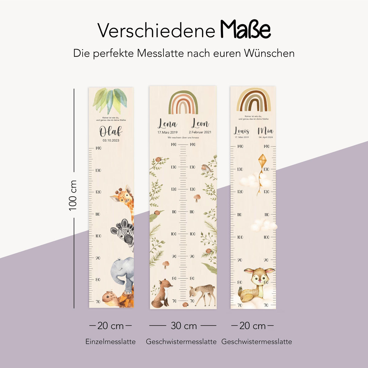 Geschwister Messlatte Wald Kinder 70-140cm, Zwillinge, Messlatte Holz, Baby, Taufgeschenk, Personalisiert, Kinderzimmer, Geburt