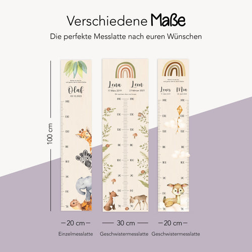 Geschwister Messlatte schmal Giraffe Kinder 70-150cm, Zwillinge, Messlatte Holz, Baby, Taufgeschenk, Personalisiert, Kinderzimmer, Geburt