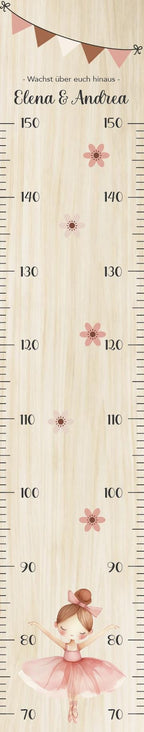 Geschwister Messlatte schmal Ballerina Kinder 70-150cm, Zwillinge, Messlatte Holz, Baby, Taufgeschenk, Personalisiert, Kinderzimmer, Geburt