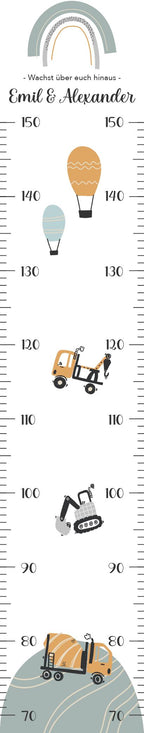 Geschwister Messlatte schmal Baustelle Kinder 70-150cm, Zwillinge, Messlatte Holz, Baby, Taufgeschenk, Personalisiert, Kinderzimmer, Geburt