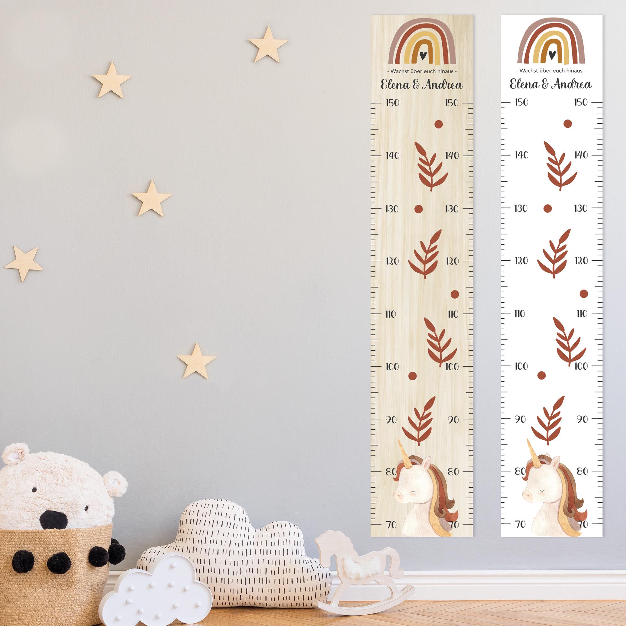 Geschwister Messlatte schmal Einhorn Kinder 70-150cm, Zwillinge, Messlatte Holz, Baby, Taufgeschenk, Personalisiert, Kinderzimmer, Geburt