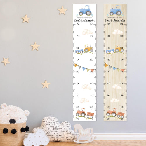Geschwister Messlatte schmal Traktor Kinder 70-150cm, Zwillinge, Messlatte Holz, Baby, Taufgeschenk, Personalisiert, Kinderzimmer, Geburt