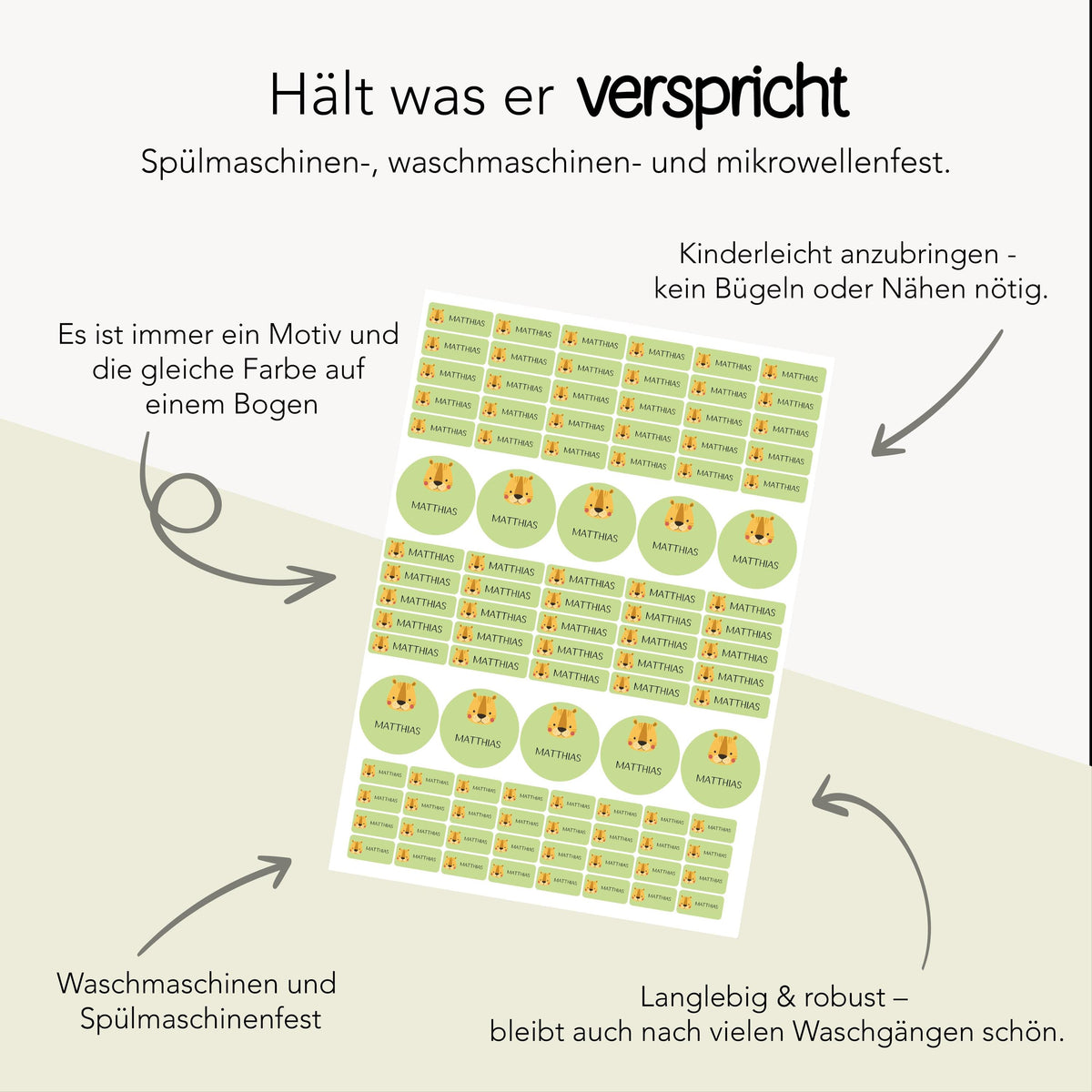 Personalisierte Namensaufkleber – Tiere Pastell – Produktansicht 6
