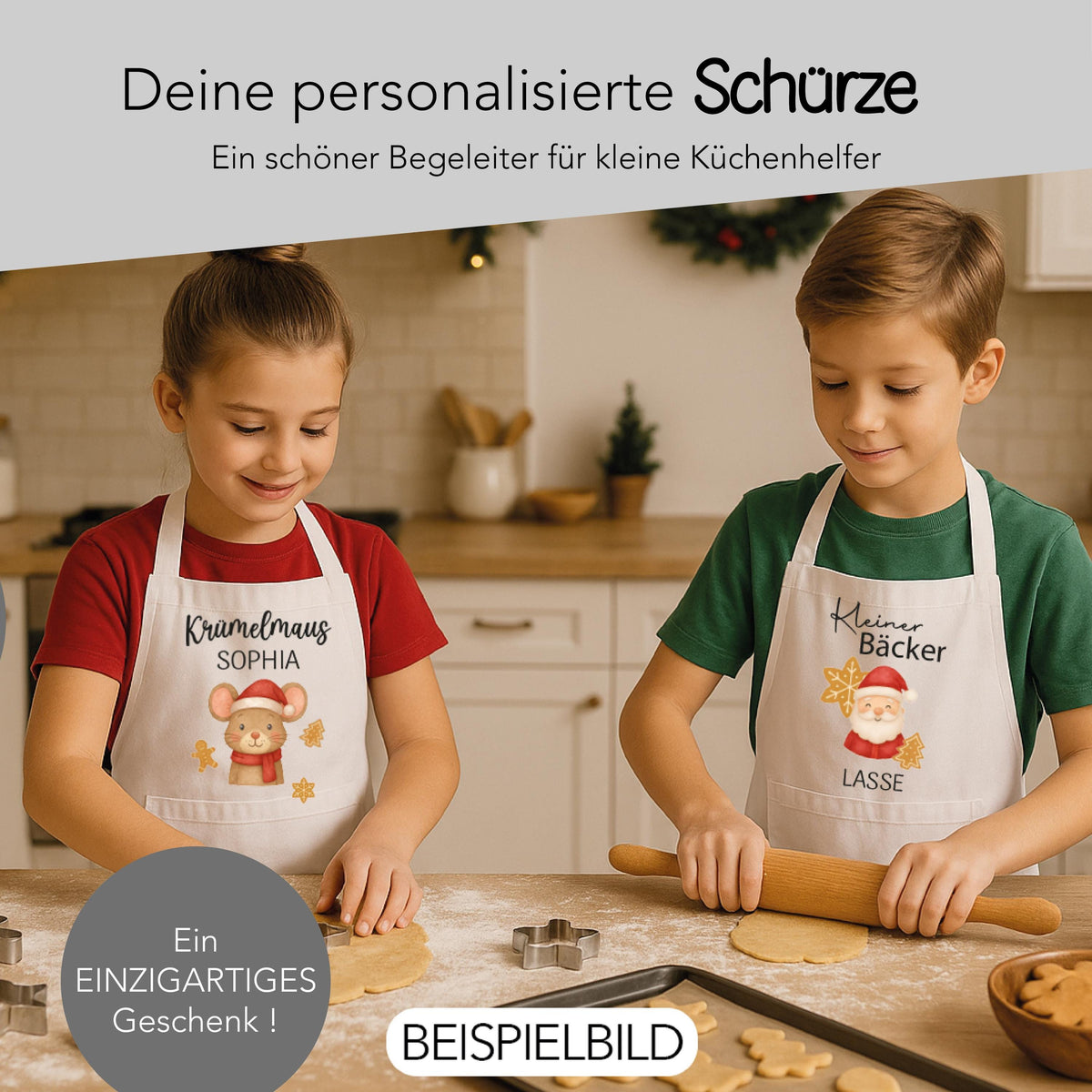 Personalisierte Weihnachtsschürze für Kinder mit Namen – Produktansicht 2
