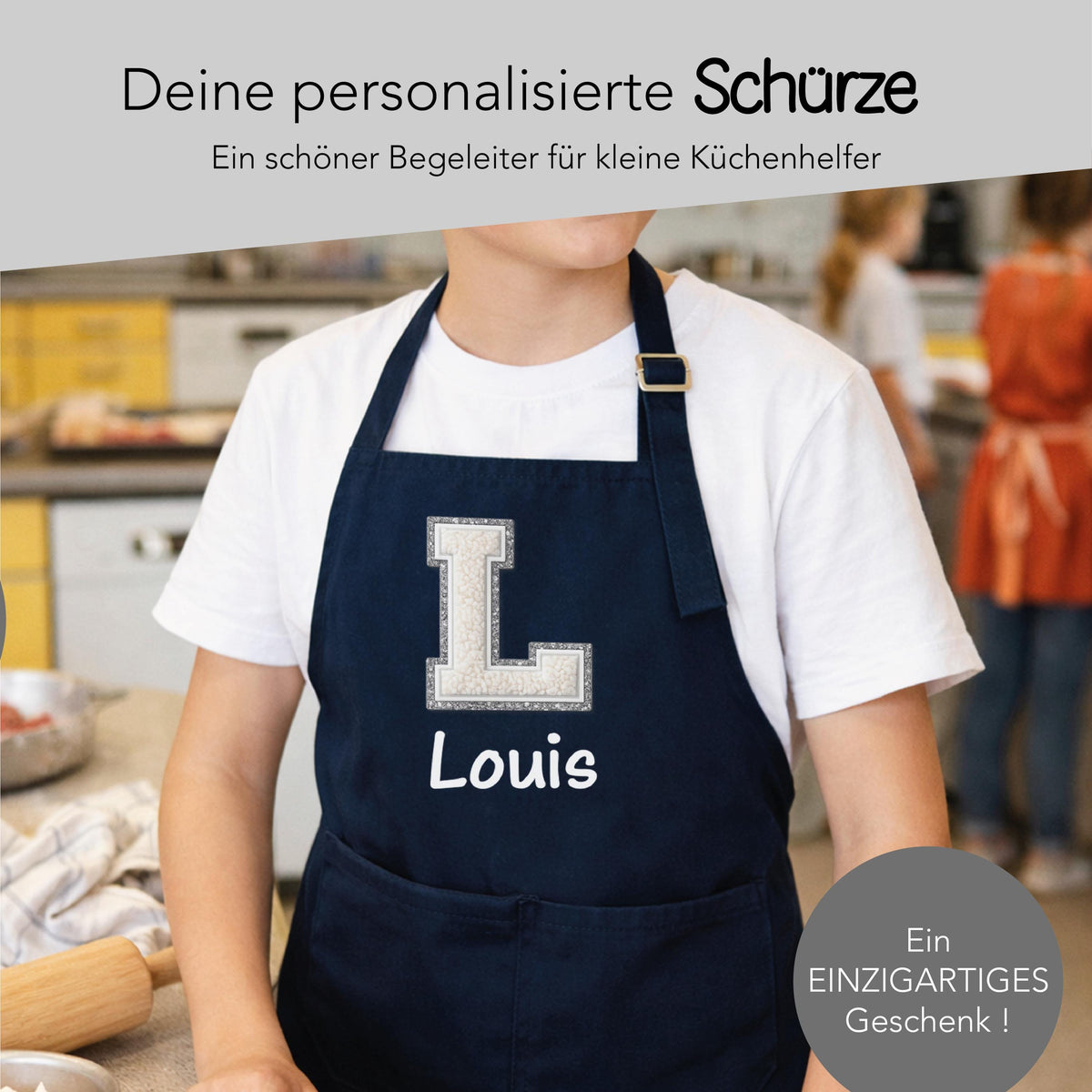 Personalisierte Koch- und Backschürze für Kinder mit Namen – Produktansicht 2