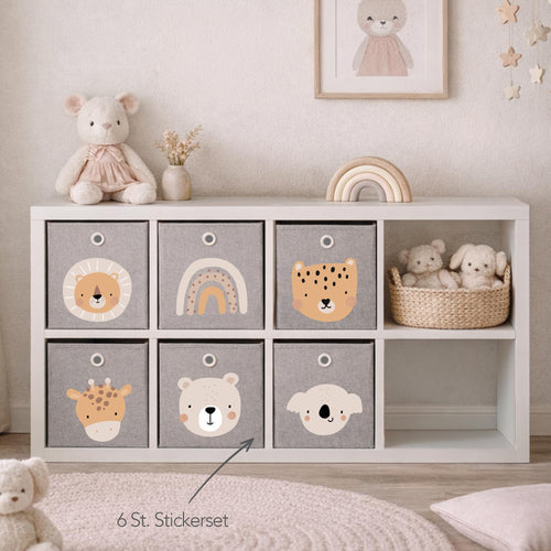 Boxenaufkleber Tiere Boho – 6er Set für Kallax- und Aufbewahrungsboxen