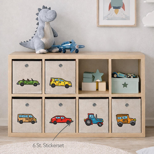 Boxenaufkleber Fahrzeuge – 6er Set für Kallax- und Aufbewahrungsboxen