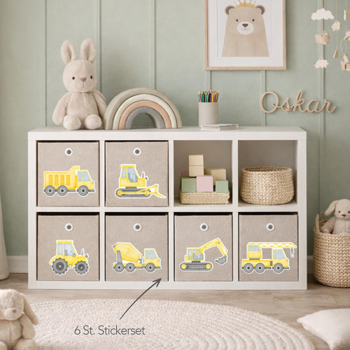 Boxenaufkleber Baustelle Aquarell – 6er Set für Kallax- und Aufbewahrungsboxen