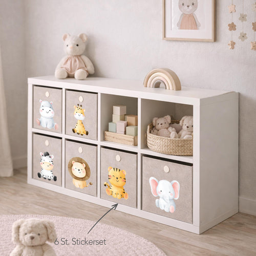 Boxenaufkleber Baby Zootiere – 6er Set für Kallax- und Aufbewahrungsboxen