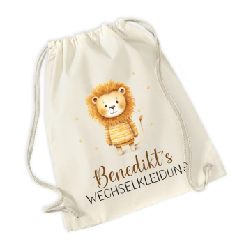 Turnbeutel Wechselkleidung Löwe/Elefant personalisiert